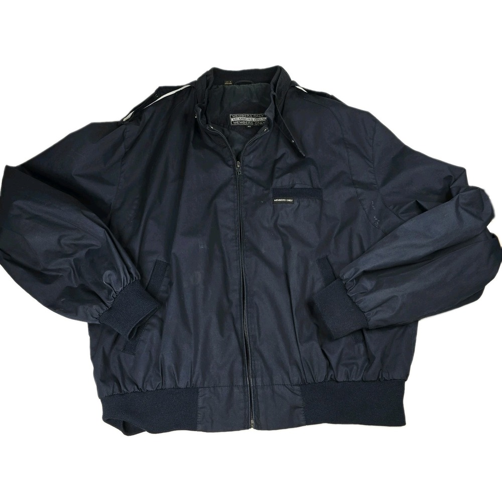 Vintage 80s Members Only Iconic Racer Jacket Mens 44 Dark Navy Blue Bomber 44
